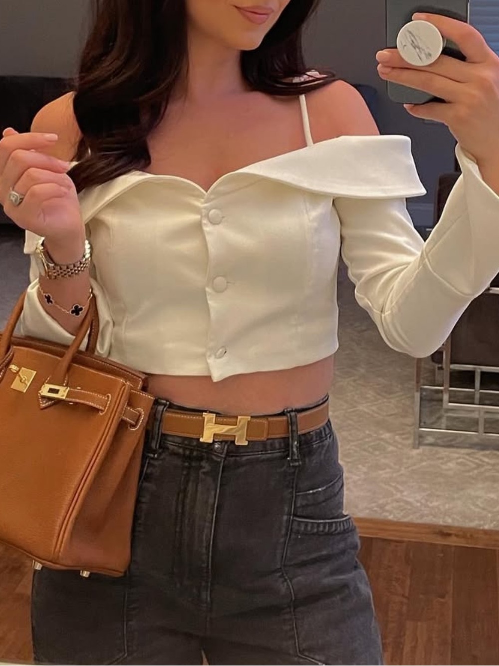 Camila Coelho Off-Shoulder Ivory Crop Top